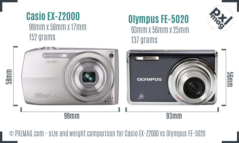 Casio EX-Z2000 vs Olympus FE-5020 size comparison