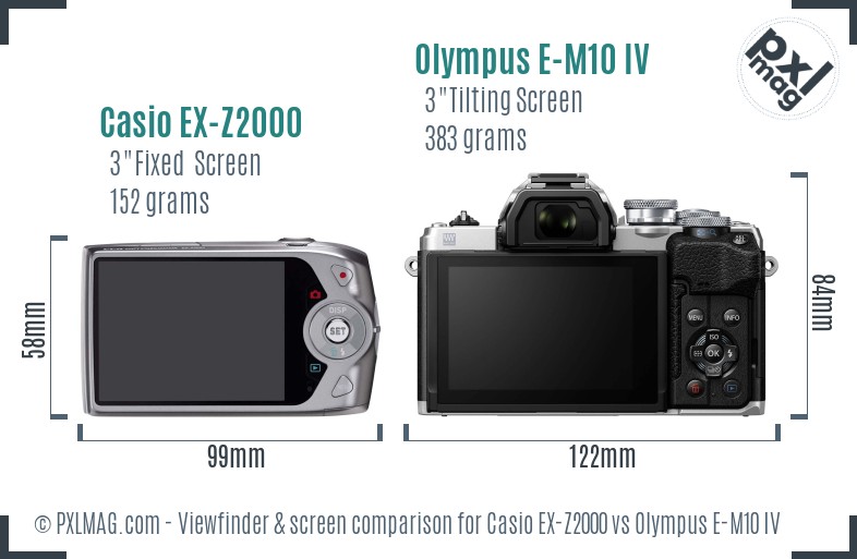 Casio EX-Z2000 vs Olympus E-M10 IV Screen and Viewfinder comparison