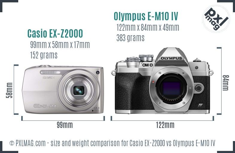 Casio EX-Z2000 vs Olympus E-M10 IV size comparison