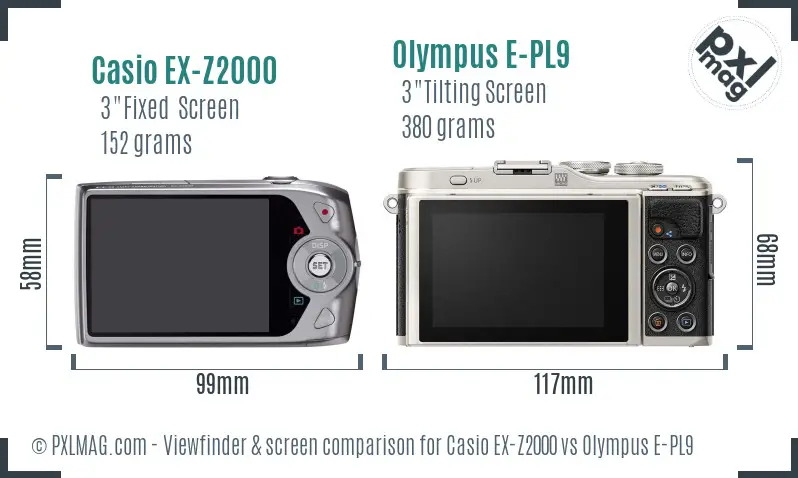 Casio EX-Z2000 vs Olympus E-PL9 Screen and Viewfinder comparison