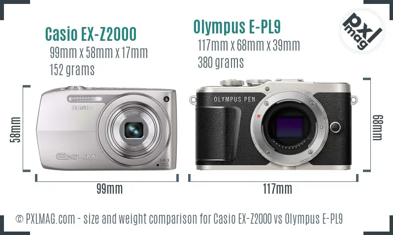 Casio EX-Z2000 vs Olympus E-PL9 size comparison