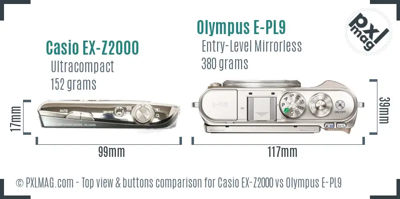 Casio EX-Z2000 vs Olympus E-PL9 top view buttons comparison