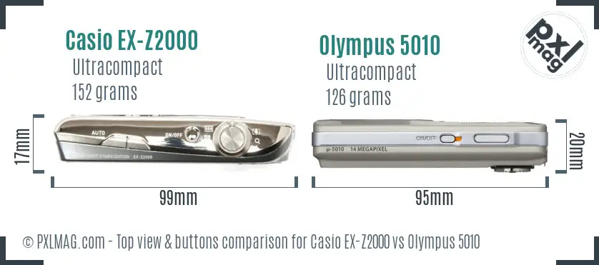 Casio EX-Z2000 vs Olympus 5010 top view buttons comparison Casio EX-Z2000 vs Olympus 5010 top view buttons comparison
