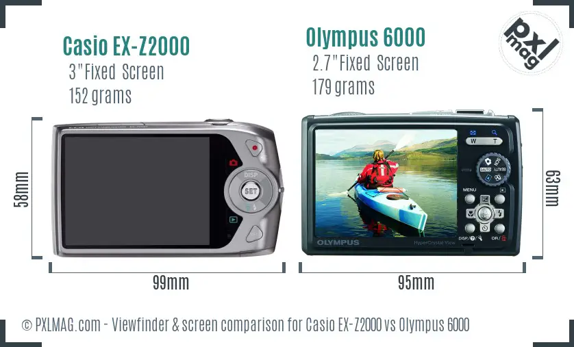 Casio EX-Z2000 vs Olympus 6000 Screen and Viewfinder comparison