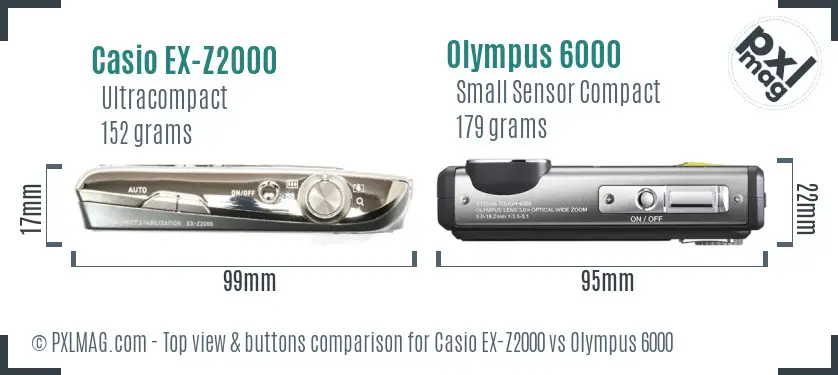 Casio EX-Z2000 vs Olympus 6000 top view buttons comparison