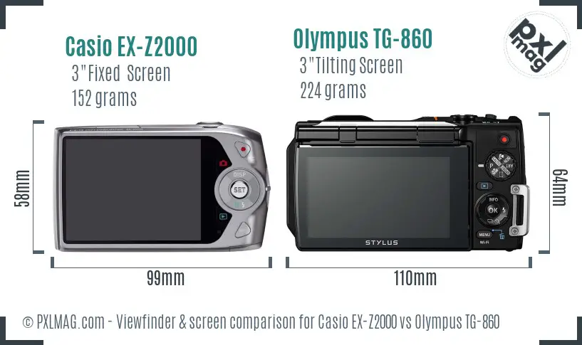 Casio EX-Z2000 vs Olympus TG-860 Screen and Viewfinder comparison