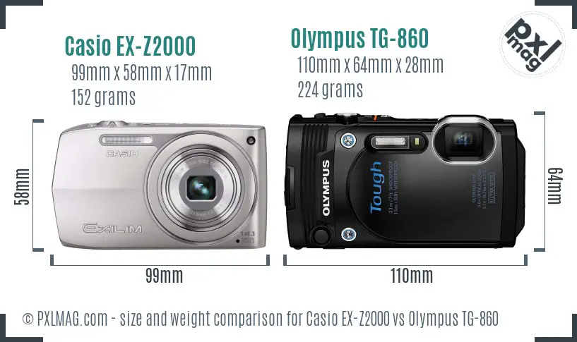 Casio EX-Z2000 vs Olympus TG-860 size comparison