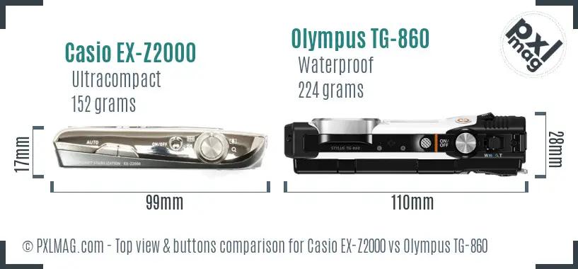 Casio EX-Z2000 vs Olympus TG-860 top view buttons comparison