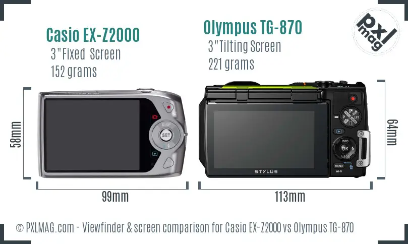 Casio EX-Z2000 vs Olympus TG-870 Screen and Viewfinder comparison
