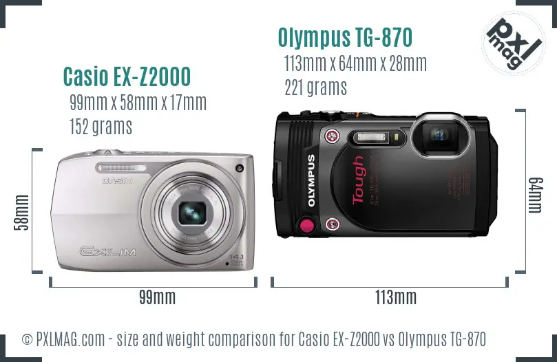 Casio EX-Z2000 vs Olympus TG-870 size comparison