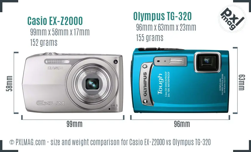 Casio EX-Z2000 vs Olympus TG-320 size comparison