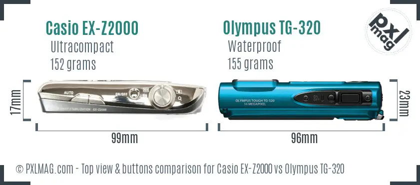 Casio EX-Z2000 vs Olympus TG-320 top view buttons comparison