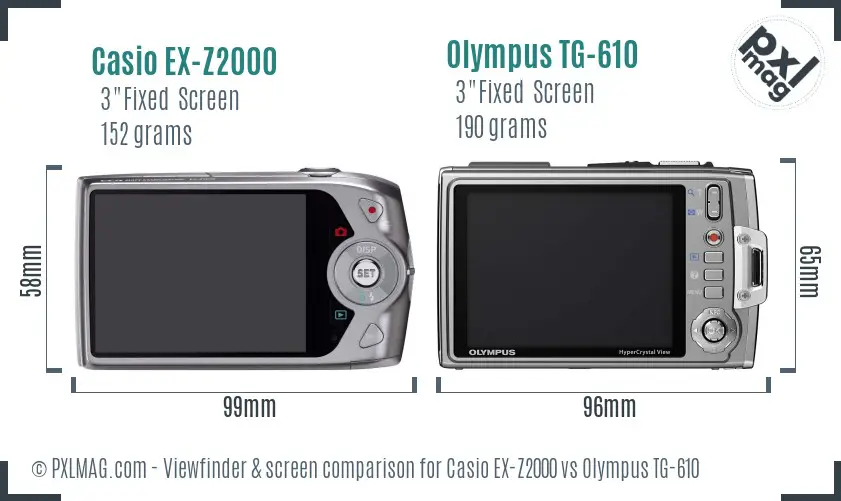 Casio EX-Z2000 vs Olympus TG-610 Screen and Viewfinder comparison