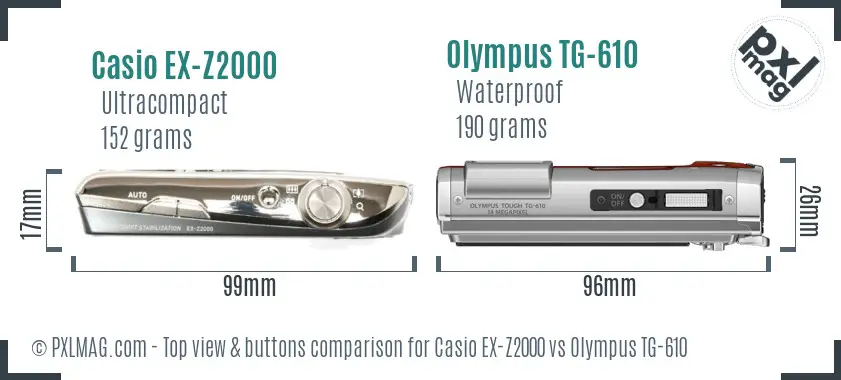 Casio EX-Z2000 vs Olympus TG-610 top view buttons comparison