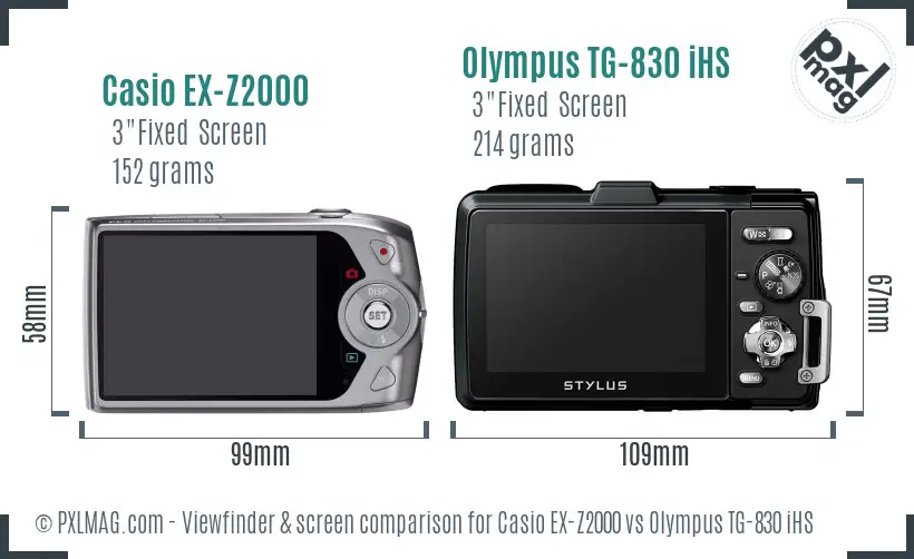 Casio EX-Z2000 vs Olympus TG-830 iHS Screen and Viewfinder comparison