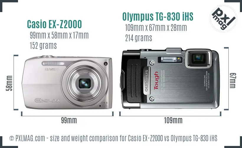 Casio EX-Z2000 vs Olympus TG-830 iHS size comparison