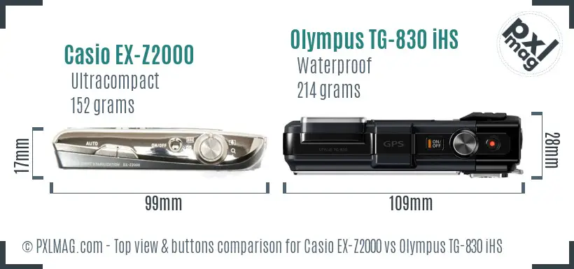 Casio EX-Z2000 vs Olympus TG-830 iHS top view buttons comparison