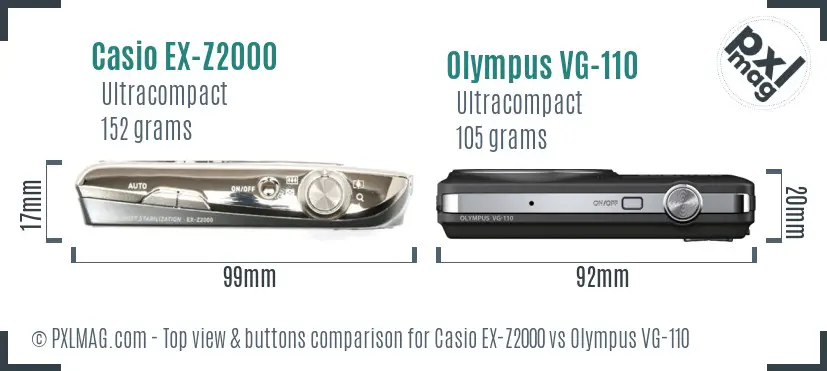 Casio EX-Z2000 vs Olympus VG-110 top view buttons comparison