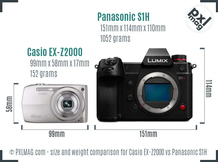 Casio EX-Z2000 vs Panasonic S1H size comparison