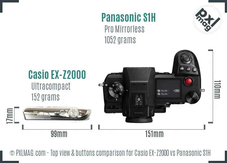 Casio EX-Z2000 vs Panasonic S1H top view buttons comparison