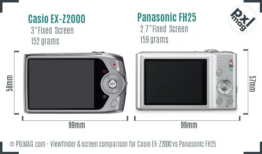 Casio EX-Z2000 vs Panasonic FH25 Screen and Viewfinder comparison