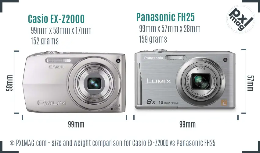 Casio EX-Z2000 vs Panasonic FH25 size comparison