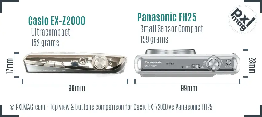 Casio EX-Z2000 vs Panasonic FH25 top view buttons comparison