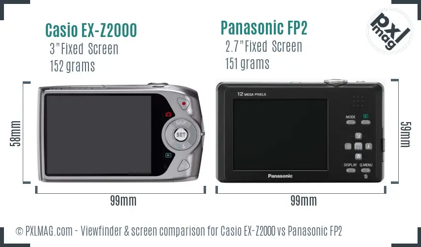 Casio EX-Z2000 vs Panasonic FP2 Screen and Viewfinder comparison