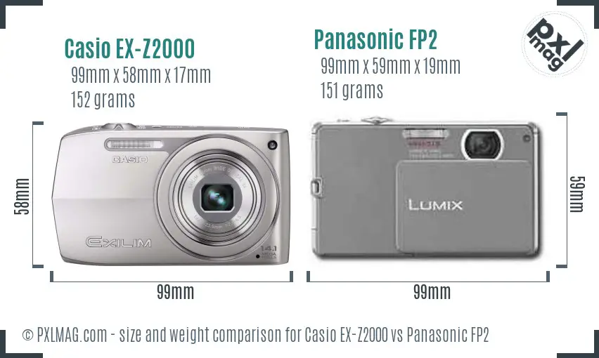 Casio EX-Z2000 vs Panasonic FP2 size comparison