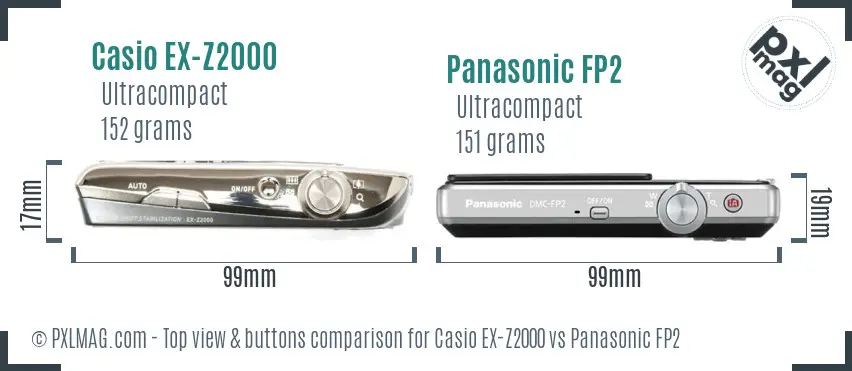 Casio EX-Z2000 vs Panasonic FP2 top view buttons comparison