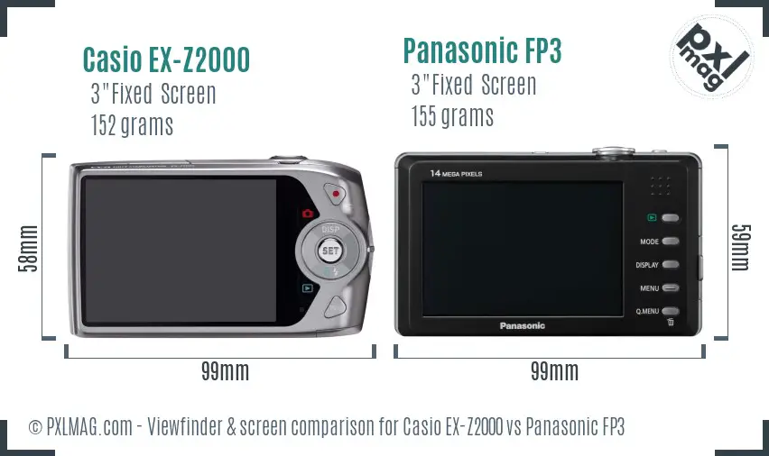 Casio EX-Z2000 vs Panasonic FP3 Screen and Viewfinder comparison
