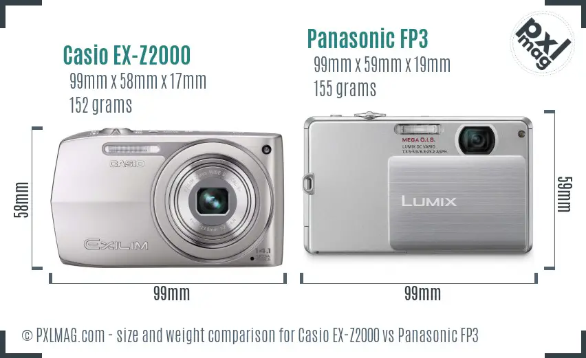Casio EX-Z2000 vs Panasonic FP3 size comparison
