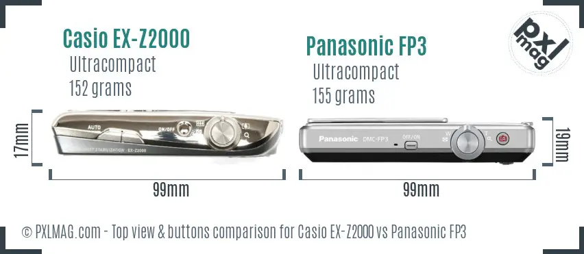 Casio EX-Z2000 vs Panasonic FP3 top view buttons comparison