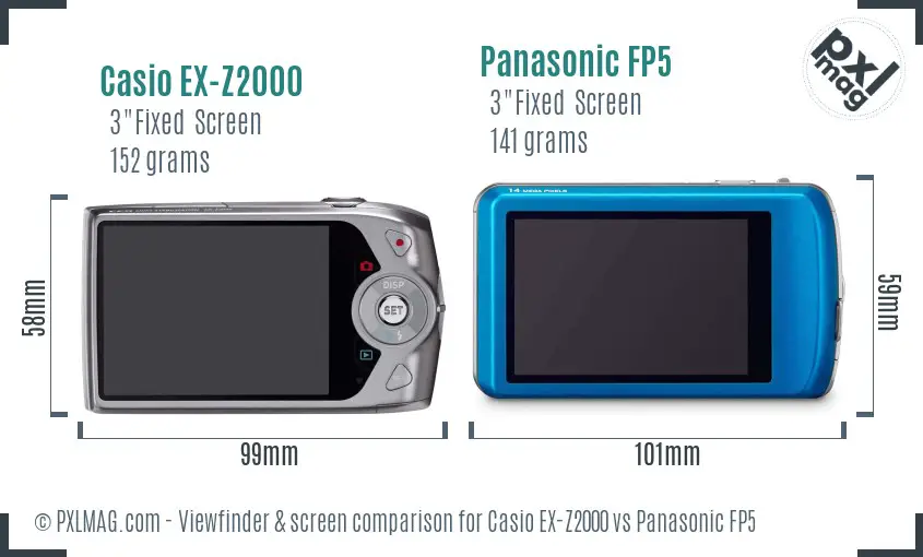 Casio EX-Z2000 vs Panasonic FP5 Screen and Viewfinder comparison