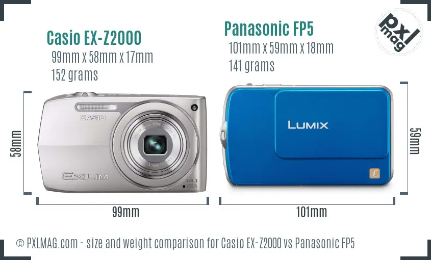 Casio EX-Z2000 vs Panasonic FP5 size comparison