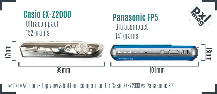 Casio EX-Z2000 vs Panasonic FP5 top view buttons comparison