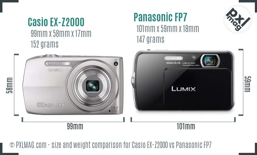 Casio EX-Z2000 vs Panasonic FP7 size comparison