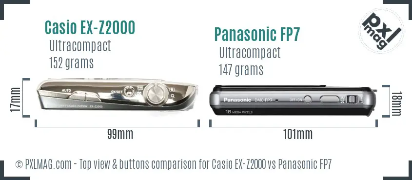 Casio EX-Z2000 vs Panasonic FP7 top view buttons comparison