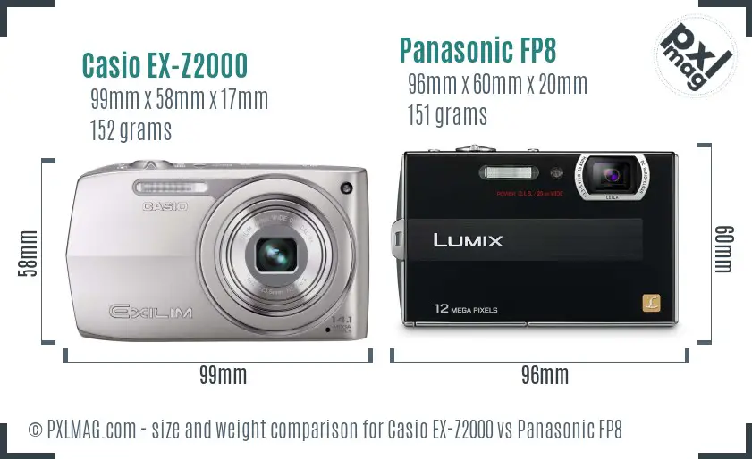 Casio EX-Z2000 vs Panasonic FP8 size comparison
