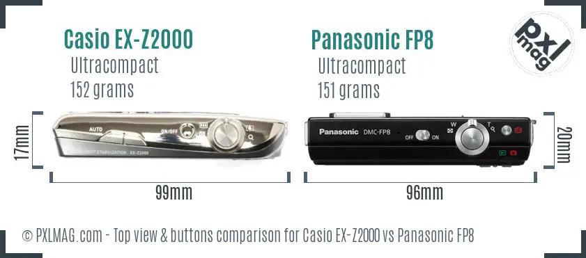 Casio EX-Z2000 vs Panasonic FP8 top view buttons comparison