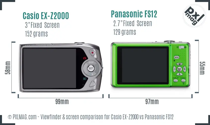 Casio EX-Z2000 vs Panasonic FS12 Screen and Viewfinder comparison Casio EX-Z2000 vs Panasonic FS12 Screen and Viewfinder comparison