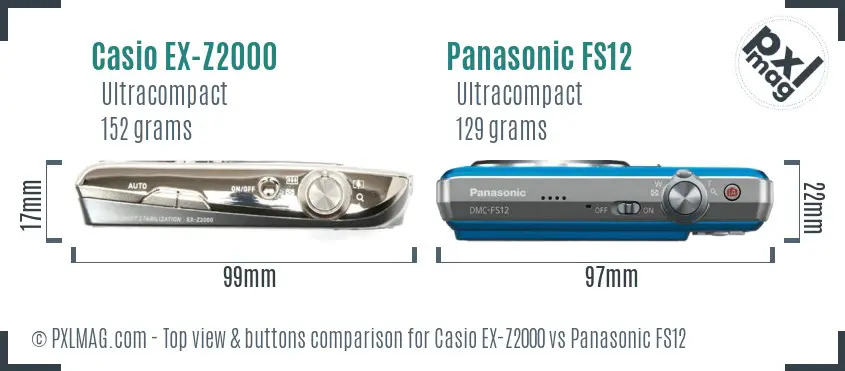 Casio EX-Z2000 vs Panasonic FS12 top view buttons comparison Casio EX-Z2000 vs Panasonic FS12 top view buttons comparison