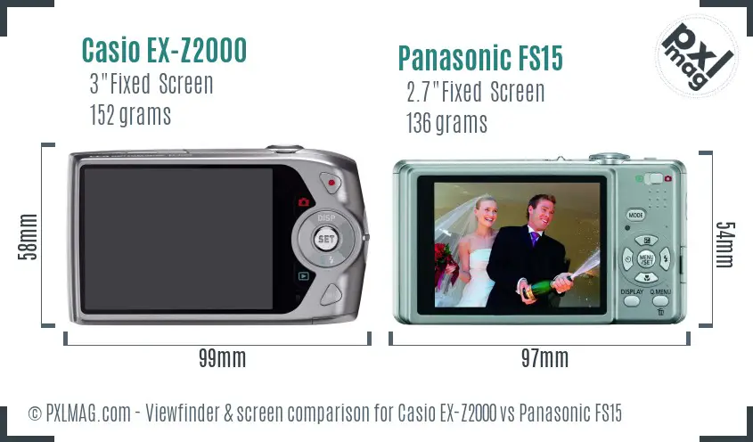 Casio EX-Z2000 vs Panasonic FS15 Screen and Viewfinder comparison