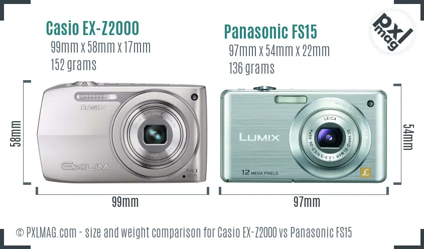 Casio EX-Z2000 vs Panasonic FS15 size comparison