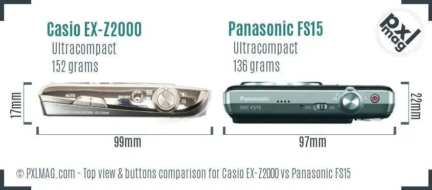 Casio EX-Z2000 vs Panasonic FS15 top view buttons comparison