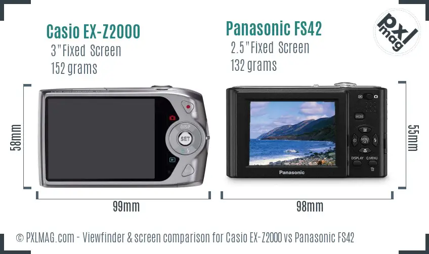 Casio EX-Z2000 vs Panasonic FS42 Screen and Viewfinder comparison