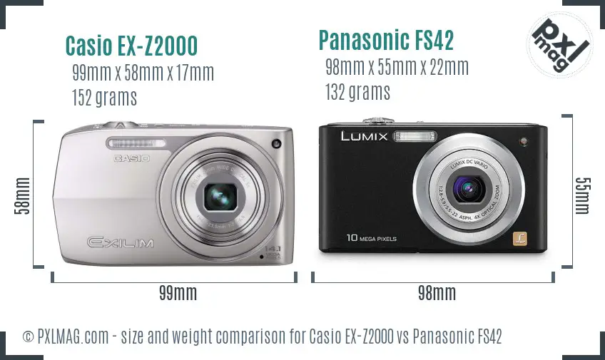 Casio EX-Z2000 vs Panasonic FS42 size comparison