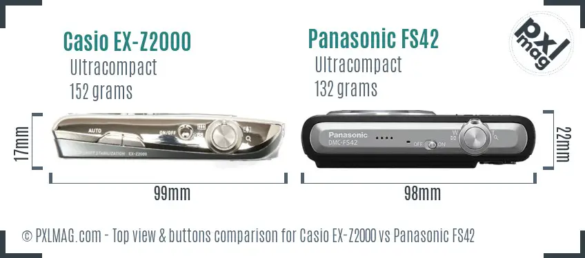 Casio EX-Z2000 vs Panasonic FS42 top view buttons comparison