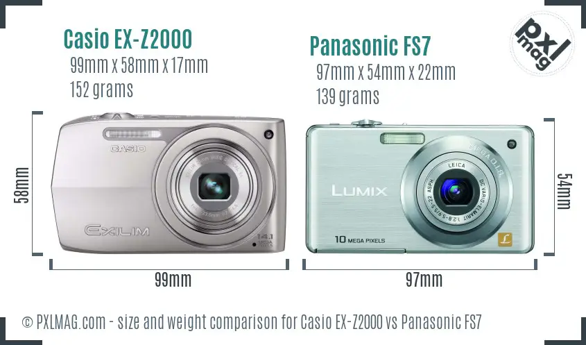 Casio EX-Z2000 vs Panasonic FS7 size comparison