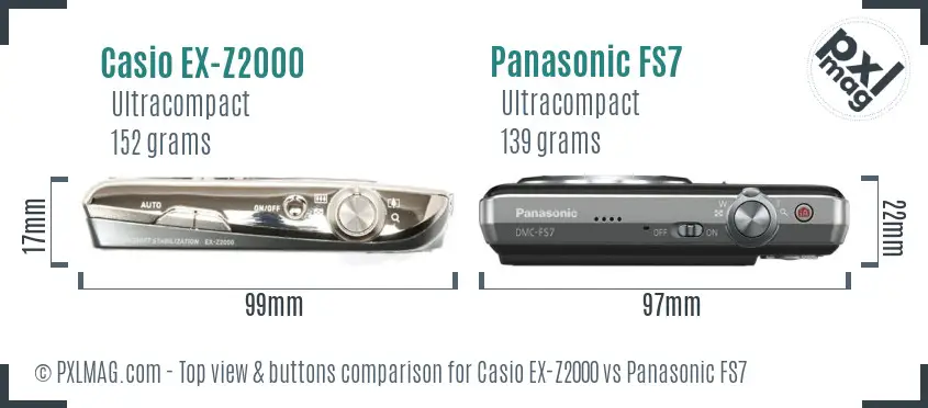 Casio EX-Z2000 vs Panasonic FS7 top view buttons comparison